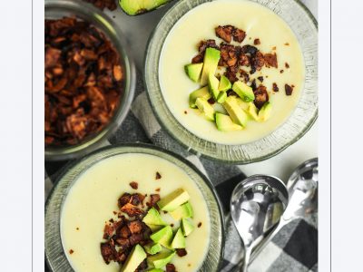 Leek and Potato Soup with Crispy Smoked Coconut