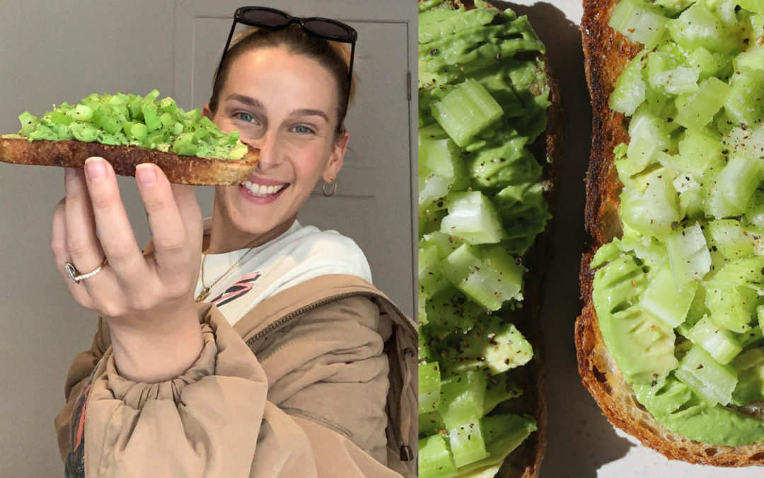 AVOCADO SOURDOUGH TOAST WITH DICED CELERY